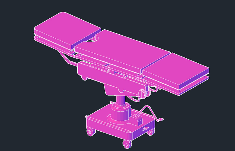 دانلود فایل اتوکد تخت برانکارد پزشکی سه‌بعدی DWG برای نرم‌افزار AutoCAD